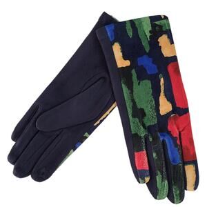 New Smart Gloves bold art print navy blue mustard red